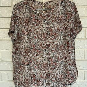 LOFT Paisley Print Women's Top - Red and Gray-Size Small